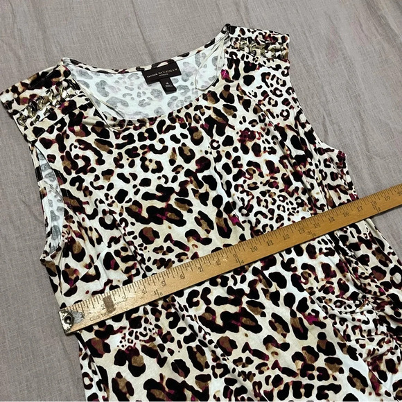 Dana Buchman Plus Size 1X Sleeveless Animal Print Dress gold chain detail sleeve - Picture 7 of 8
